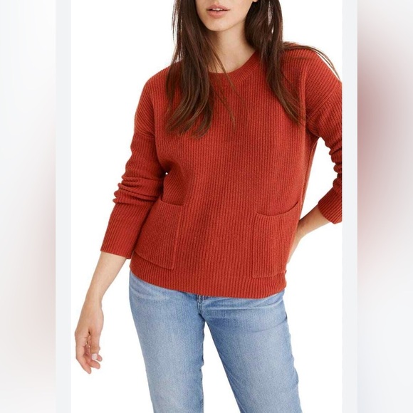 MADEWELL Patch Pocket Pullover Knit Cropped Sweater Dark Orange Red Rust Size M - Picture 1 of 8